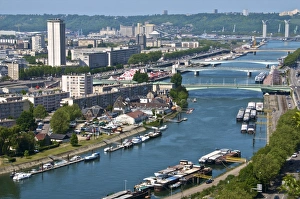Panorama, with Lacroix Island, Seine River, bridges and boats, seen from St Panorama, with Lacroix Island, Seine River, bridges and boats, seen from St