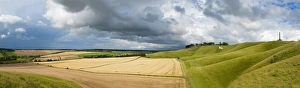 Uk Rural Scenery Prints: Panoramic landscape view of The Cherhill Downs, Wiltshire, England, United Kingdom, Europe