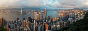 Panoramic view with the illuminated skyline of Central below The Peak, seen from Victoria Peak Panoramic view with the illuminated skyline of Central below The Peak, seen from Victoria Peak