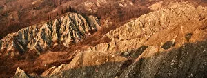 Images Dated 10th February 2021: Panoramic view at sunset on badlands, Emilia Romagna, Italy, Europe