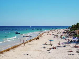 Tropical Vacation Spot Prints: Paradise Beach, elevated view, Tulum, Quintana Roo State, Mexico