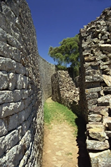 Colorful African Landscapes Prints: Parallel walls of Great Enclosure, Great Zimbabwe, UNESCO World Heritage Site