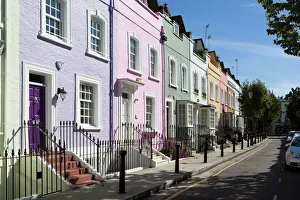 Prints of Pastel coloured terraced houses, Bywater Street, Chelsea, London, England, United Kingdom, Europe Kensington And Chelsea Prints: Chelsea Terraced Houses Print, Bywater Street, London