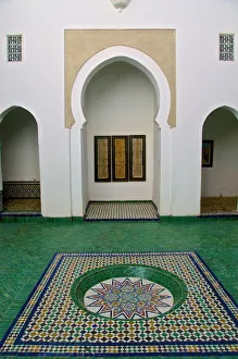 Patio and water basin, with azulejos decor, Islamo-Andalucian art, Marrakech Museum, Marrakech, Morocco, North Africa, Africa Patio and water basin, with azulejos decor, Islamo-Andalucian art, Marrakech Museum, Marrakech, Morocco, North Africa, Africa