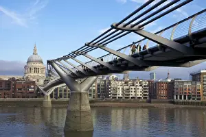 London River Thames Scene Prints: Pedestrians on Millennium Bridge