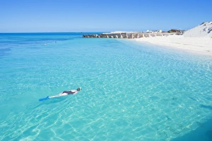 Person snorkelling near tropical beach, Dry Tortugas National Park, Florida Person snorkelling near tropical beach, Dry Tortugas National Park, Florida