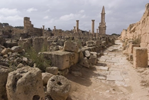 Phoenician Mausoleum and Byzantine Wall, at the Roman site of Sabratha Phoenician Mausoleum and Byzantine Wall, at the Roman site of Sabratha