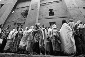 Pilgrims in front of Beth Medhane Alem monolithic church, Lalibela, Ethiopia, Africa Pilgrims in front of Beth Medhane Alem monolithic church, Lalibela, Ethiopia, Africa