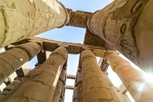 Images Dated 16th April 2019: Pillars decorated with Hieroglyphics in the Great Hypostyle Hall at Karnak Temple