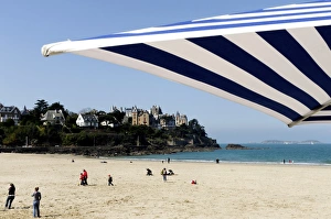Sunny Day At The Shore Prints: Plage de l Ecluse (Ecluse Beach) and typical villas, Dinard, Brittany, France, Europe