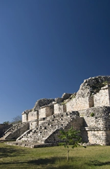 Central America Tourist Attraction Prints: One platform with two structures called the Twins, Ek Balam, Yucatan, Mexico