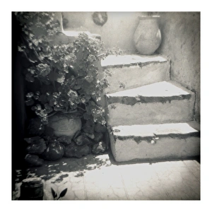European Vacation Destinations Prints: Polaroid of whitewashed stone steps