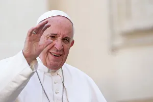 Pope Francis leaving on his Popemobile after his weekly general audience in St Pope Francis leaving on his Popemobile after his weekly general audience in St