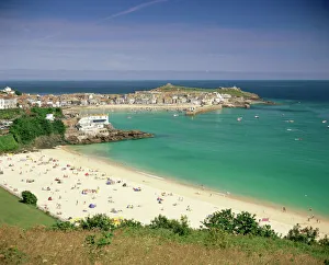 Prints of Porthminster beach and harbour, St. Ives, Cornwall, England, United Kingdom, Europe Cornwall Prints: Porthminster Beach and Harbour Print