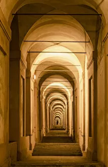 Images Dated 10th February 2021: The porticoes of Bologna, the longest in the world, night view of the arches towards