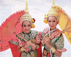 Portrait of two dancers in traditional Thai classical dance costume Portrait of two dancers in traditional Thai classical dance costume
