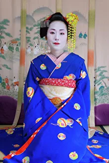 Portrait of a Geisha in a traditional Japanese style tatami mat room Portrait of a Geisha in a traditional Japanese style tatami mat room