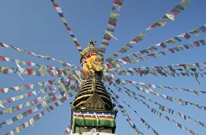 Kathmandu Landmarks Prints: Prayer flags on Boudhanath stupa