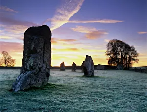 Prints of Prehistoric stone circle in frost, Avebury, UNESCO World Heritage Site, Wiltshire, England, United Kingdom, Europe Heritage Site Prints: Avebury Prehistoric Stone Circle Print, Wiltshire, England