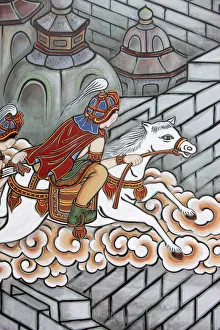 Prince Siddhartha escapes his palace, accompanied by Channa aboard his horse Kanthaka Prince Siddhartha escapes his palace, accompanied by Channa aboard his horse Kanthaka