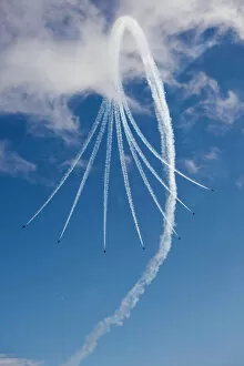 Aerobatics Collection: The Red Arrows display team at Bournemouth Air Festival, Dorset, England, United Kingdom