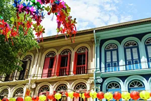 Restored and colourfully painted old shophouses in Chinatown, Singapore, Southeast Asia Restored and colourfully painted old shophouses in Chinatown, Singapore, Southeast Asia