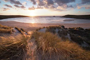 Ribbed sand and sand dunes at sunset, Crantock Beach, Crantock, near Newquay, Cornwall Ribbed sand and sand dunes at sunset, Crantock Beach, Crantock, near Newquay, Cornwall