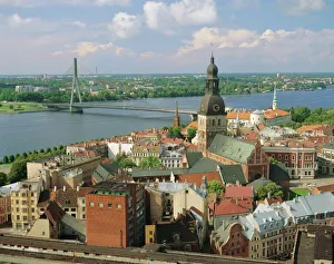 Prints of Riga and River Daugava, Latvia Latvia Prints: Riga Cityscape Print along Daugava River
