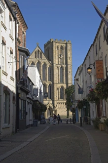 UK Street Scene Prints: Ripon Cathedral from the pedestrian precinct, Ripon, North Yorkshire, England