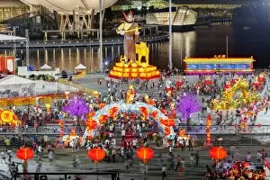 Images Dated 24th January 2012: River Hongbao decorations for Chinese New Year celebrations at Marina Bay, Singapore
