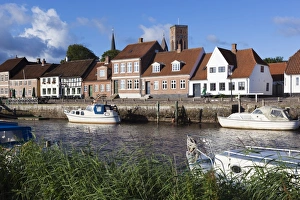 River Ribe and riverfront houses and tower of Ribe Domkirke, Ribe, Jutland, Denmark, Scandinavia, Europe River Ribe and riverfront houses and tower of Ribe Domkirke, Ribe, Jutland, Denmark, Scandinavia, Europe