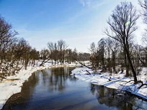 Images Dated 2nd June 2021: River Wieprz at winter time, elevated view, Serniki, Lublin Voivodeship, Poland, Europe