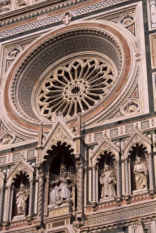 Italian Renaissance Architecture Style Prints: Rose window and facade of polychrome marble of