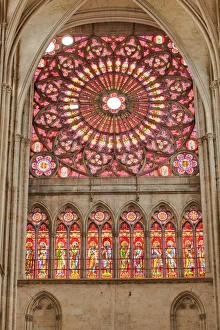 A rose window in Saint-Pierre-et-Saint-Paul de Troyes cathedral, in Gothic style A rose window in Saint-Pierre-et-Saint-Paul de Troyes cathedral, in Gothic style