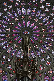 Rose window and statue of St. Maurice above the organ, St Rose window and statue of St. Maurice above the organ, St