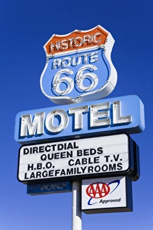 Route 66 Motel sign, Seligman, Arizona, United States of America, North America Route 66 Motel sign, Seligman, Arizona, United States of America, North America