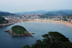 Prints of San Sebastian Bay at night, Basque Country, Euskadi, Spain, Europe Related Image Prints: San Sebastian Bay Nighttime Print