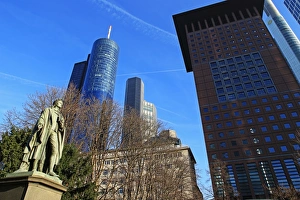 Schiller Monument and Financial District, Frankfurt am Main, Hesse, Germany, Europe Schiller Monument and Financial District, Frankfurt am Main, Hesse, Germany, Europe