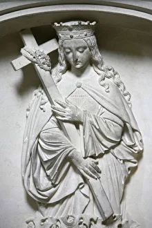 Sculpture of the crowned Virgin carrying a cross, Saint-Pierre de Solesmes Abbey Sculpture of the crowned Virgin carrying a cross, Saint-Pierre de Solesmes Abbey