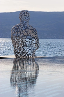 Sculpture of a man made of letters at the Lido Mar swimming pool at the newly developed Sculpture of a man made of letters at the Lido Mar swimming pool at the newly developed