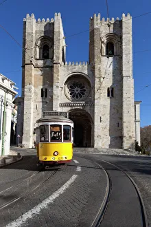Prints of Se Cathedral and tram (electricos), Alfama, Lisbon, Portugal, Europe Portugal Prints: Lisbon's Se Cathedral and Electricos Print
