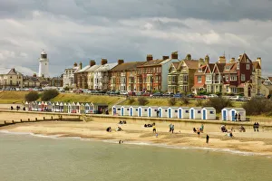 Seafront of this attractive town with the lighthouse, North Parade and the famously pricey beach huts, Southwold Seafront of this attractive town with the lighthouse, North Parade and the famously pricey beach huts, Southwold