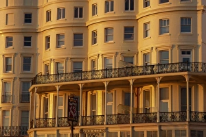 Brighton Seafront Prints: Seafront facade bathed in dusk light, Brighton, Sussex, England, United Kingdom, Europe