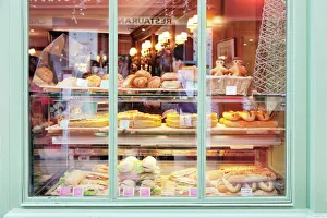 Shop window with sandwiches and Quiche Lorraine at the Place du Tertre, Montmartre, Paris, Ile de France, France Shop window with sandwiches and Quiche Lorraine at the Place du Tertre, Montmartre, Paris, Ile de France, France