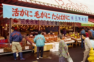 Shoppers and stalls at the Seafood Market at Hakodate Shoppers and stalls at the Seafood Market at Hakodate
