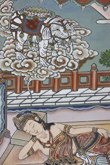 Siddartha Gautamas mother dreaming of a white elephant presenting her with a lotus Siddartha Gautamas mother dreaming of a white elephant presenting her with a lotus