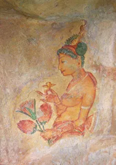 Cave Painting Prints: Sigiriya Damsels Print, UNESCO World Heritage Site