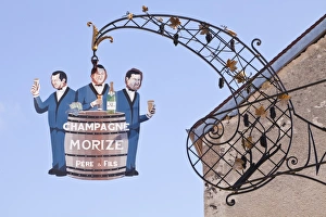 A sign in the village of Les Riceys for Morize Pere et Fils Champagne, Aube A sign in the village of Les Riceys for Morize Pere et Fils Champagne, Aube