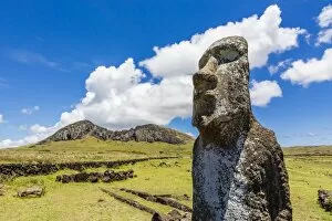 Ahu Tongariki Collection: Single moai statue guards the entrance at the 15 moai restored ceremonial site of Ahu Tongariki