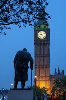 Sir Winston Churchill statue and Big Ben, Parliament Square, Westminster, London Sir Winston Churchill statue and Big Ben, Parliament Square, Westminster, London
